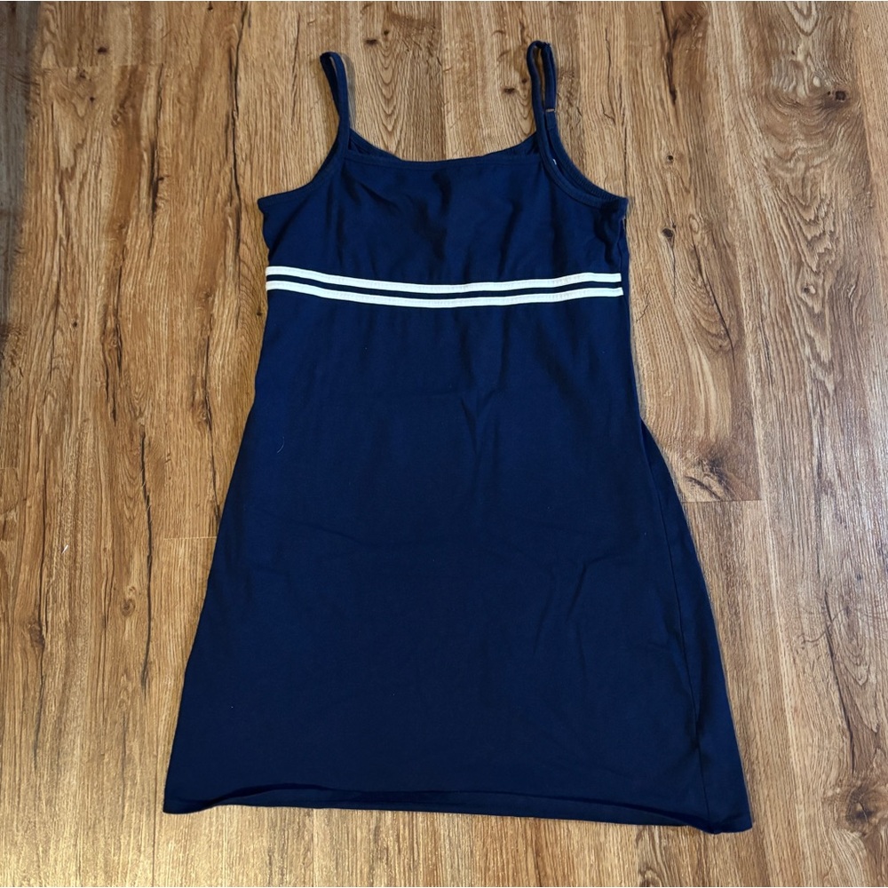 Navy Blue Tank Dress with White Stripes